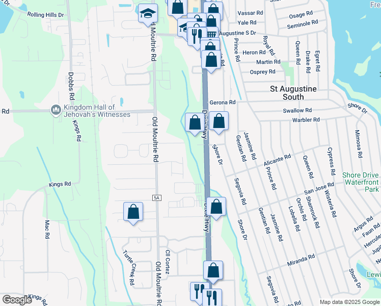 map of restaurants, bars, coffee shops, grocery stores, and more near 2825 U.S. 1 in St. Augustine