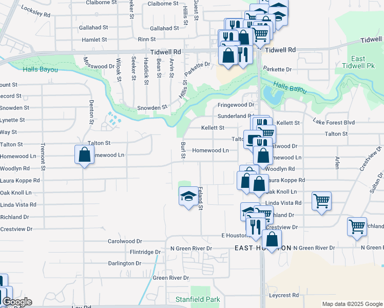 map of restaurants, bars, coffee shops, grocery stores, and more near 8510 Homewood Ln in Houston