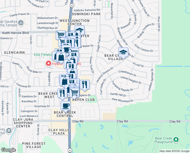 map of restaurants, bars, coffee shops, grocery stores, and more near 4638 Green Trail Drive in Houston