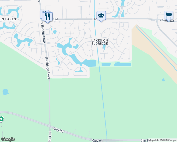 map of restaurants, bars, coffee shops, grocery stores, and more near 12612 Waterside Way in Houston