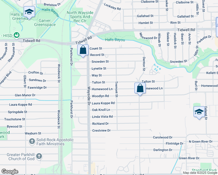 map of restaurants, bars, coffee shops, grocery stores, and more near 8017 Homewood Lane in Houston