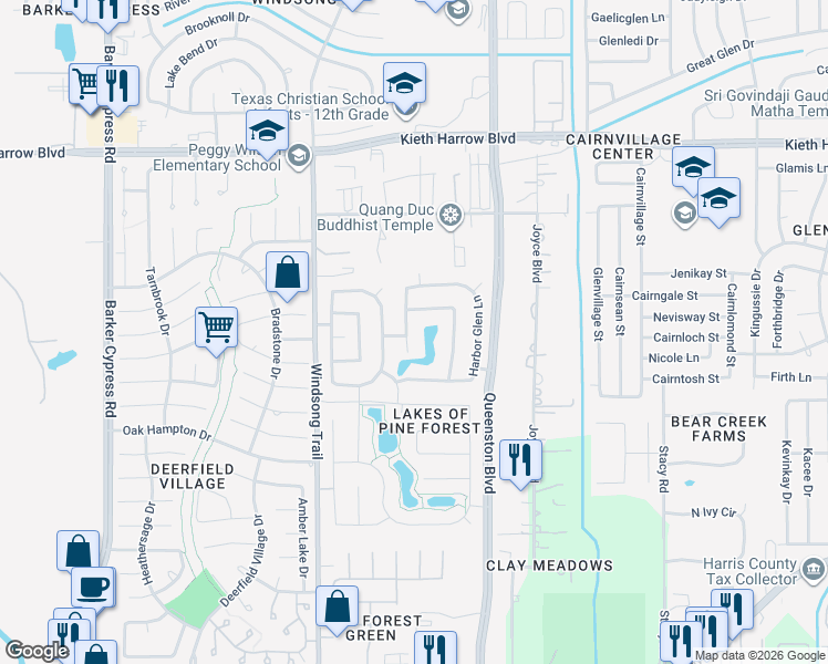 map of restaurants, bars, coffee shops, grocery stores, and more near 4922 Royal Arbor Lane in Houston