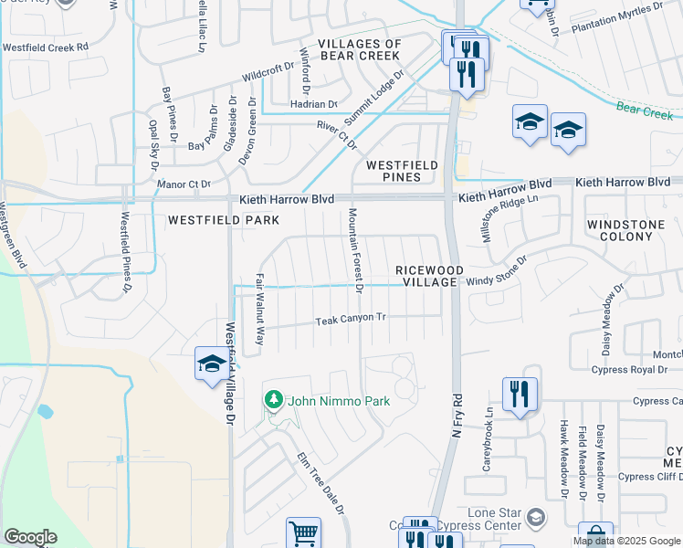 map of restaurants, bars, coffee shops, grocery stores, and more near 5011 Lamppost Hill Court in Katy