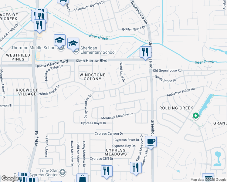 map of restaurants, bars, coffee shops, grocery stores, and more near 4818 Rustic Field Lane in Katy