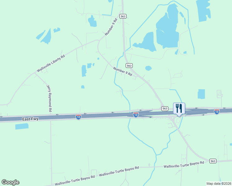 map of restaurants, bars, coffee shops, grocery stores, and more near 317 Roy Road in Wallisville