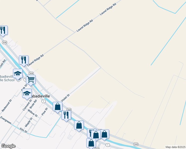 map of restaurants, bars, coffee shops, grocery stores, and more near 127 Violet Street in Thibodaux