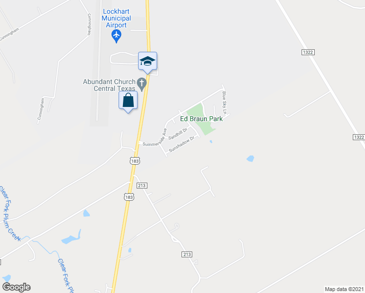 map of restaurants, bars, coffee shops, grocery stores, and more near 218 Sunshadow Drive in Lockhart