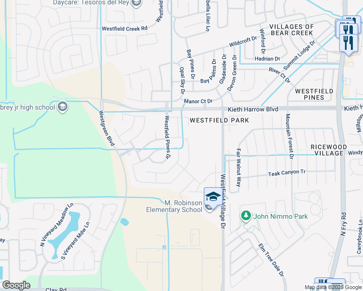 map of restaurants, bars, coffee shops, grocery stores, and more near 4730 Westgarden Place in Katy