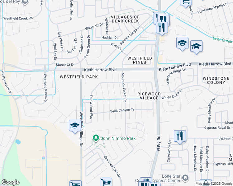 map of restaurants, bars, coffee shops, grocery stores, and more near 5011 Lamppost Hill Court in Katy