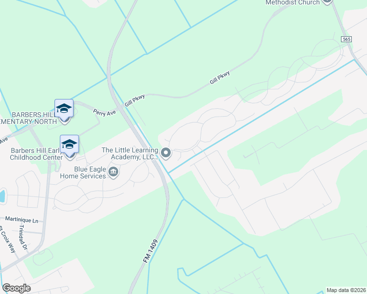 map of restaurants, bars, coffee shops, grocery stores, and more near 14819 Churchill Downs Avenue in Mont Belvieu
