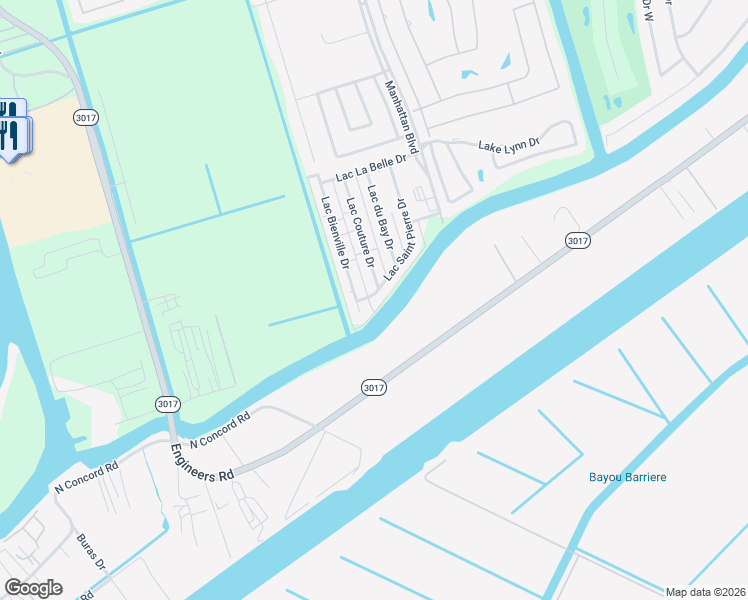 map of restaurants, bars, coffee shops, grocery stores, and more near 4261 Lac Bienville Drive in Harvey