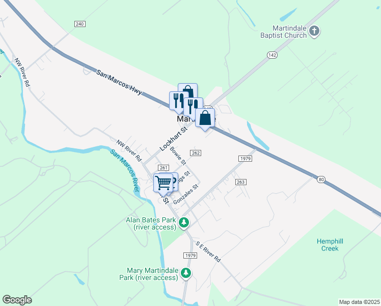map of restaurants, bars, coffee shops, grocery stores, and more near 305 Johnson Street in Martindale