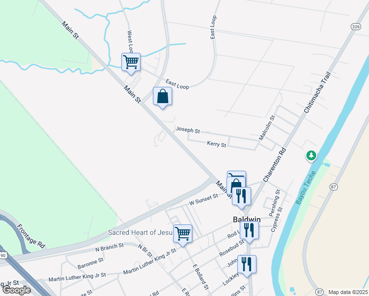 map of restaurants, bars, coffee shops, grocery stores, and more near Louisiana 182 in Baldwin