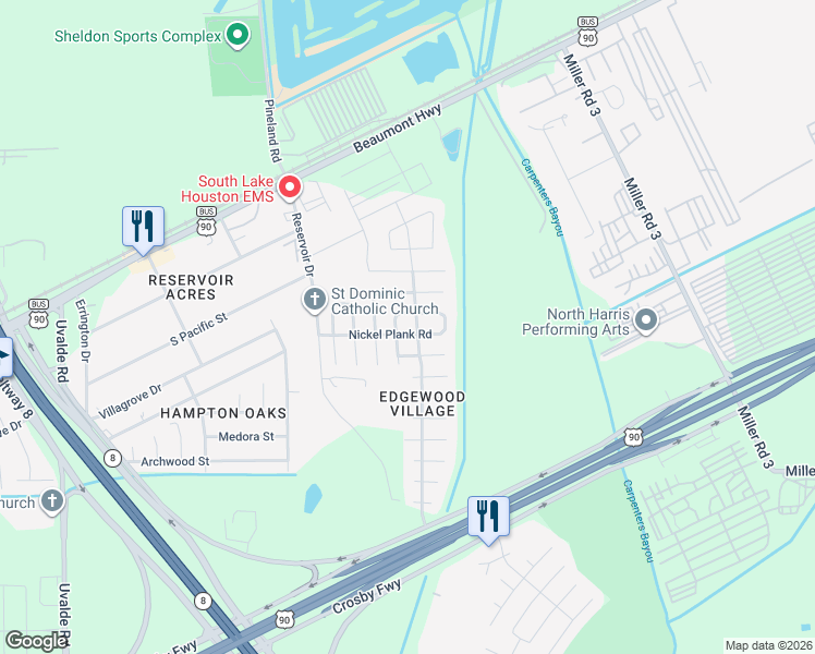 map of restaurants, bars, coffee shops, grocery stores, and more near 14723 Scenic Sky Way in Houston