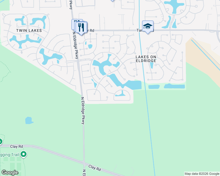 map of restaurants, bars, coffee shops, grocery stores, and more near 5210 Cedar Bend Creek in Houston