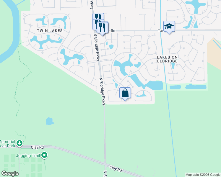 map of restaurants, bars, coffee shops, grocery stores, and more near 12911 Island Falls in Houston