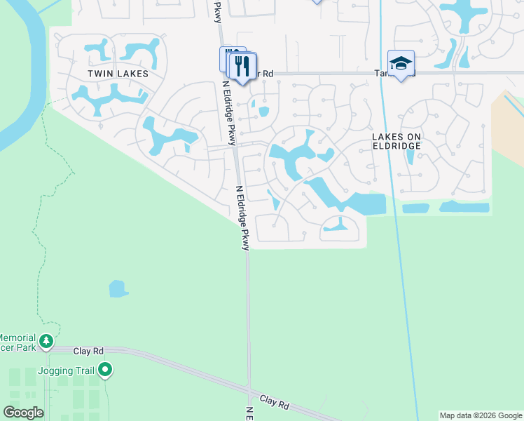 map of restaurants, bars, coffee shops, grocery stores, and more near 12911 Island Falls in Houston