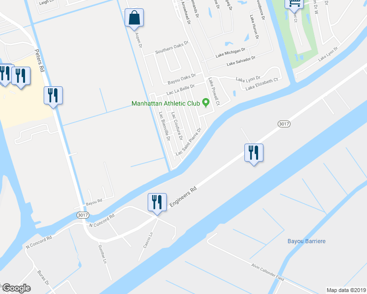 map of restaurants, bars, coffee shops, grocery stores, and more near 4228 Lac Couture Dr in Harvey