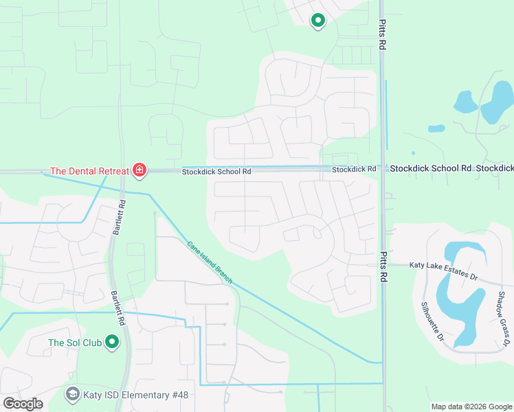 map of restaurants, bars, coffee shops, grocery stores, and more near Stockdick in Katy