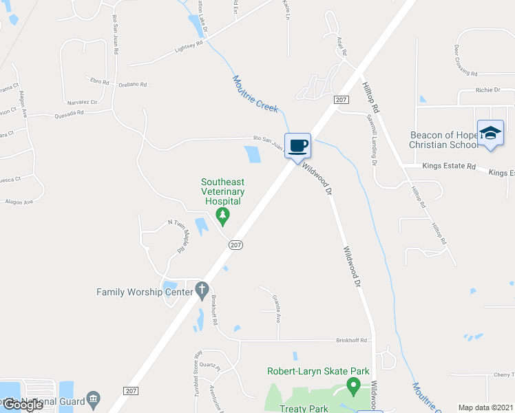 map of restaurants, bars, coffee shops, grocery stores, and more near 1813 Florida 207 in St. Augustine