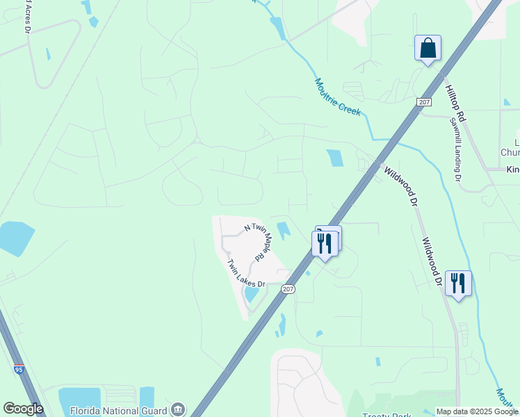 map of restaurants, bars, coffee shops, grocery stores, and more near 256 North Twin Maple Road in St. Augustine