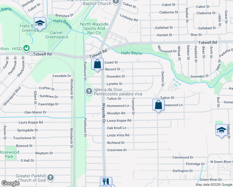 map of restaurants, bars, coffee shops, grocery stores, and more near 7928 Way Street in Houston