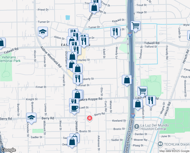 map of restaurants, bars, coffee shops, grocery stores, and more near 3000 Hohl Street in Houston