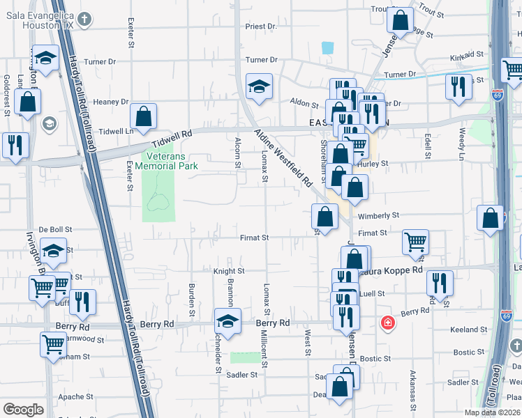 map of restaurants, bars, coffee shops, grocery stores, and more near 2313 Hector Street in Houston