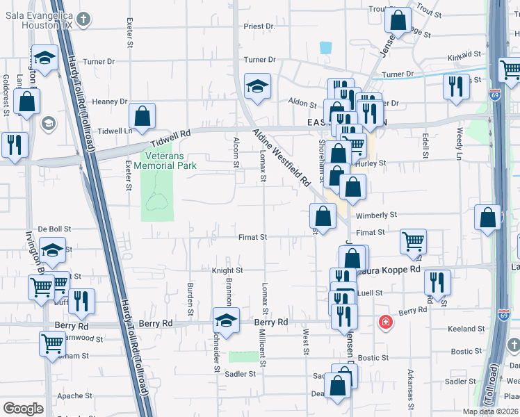 map of restaurants, bars, coffee shops, grocery stores, and more near 2313 Hector Street in Houston