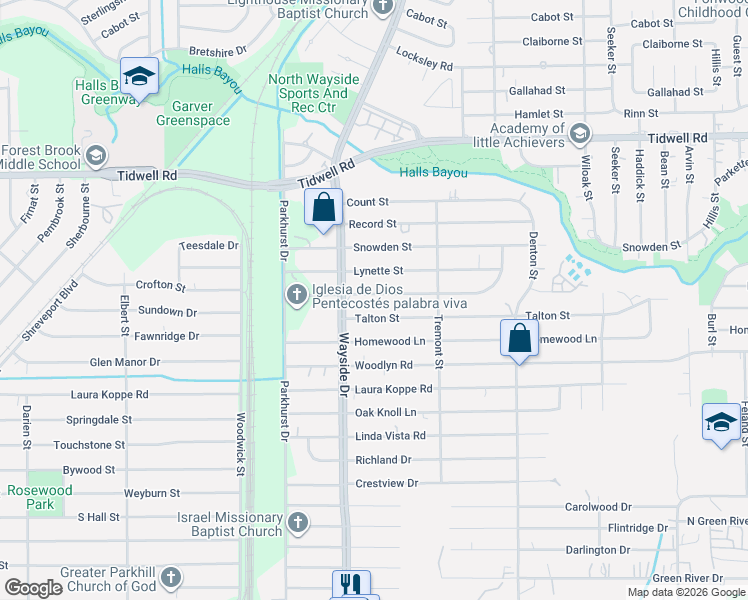 map of restaurants, bars, coffee shops, grocery stores, and more near 7928 Way Street in Houston