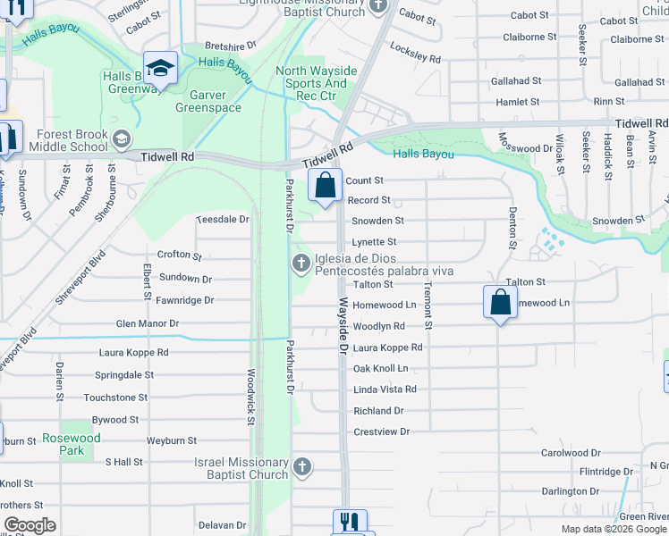 map of restaurants, bars, coffee shops, grocery stores, and more near 8955 North Wayside Drive in Houston