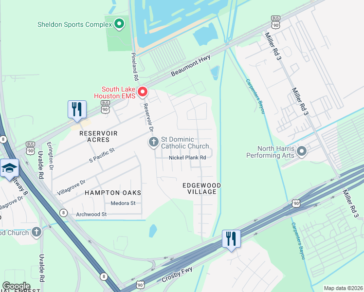 map of restaurants, bars, coffee shops, grocery stores, and more near 8226 Pastel Dawn Trace in Houston