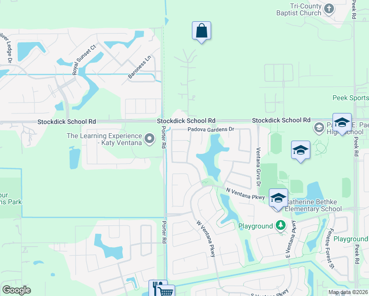 map of restaurants, bars, coffee shops, grocery stores, and more near 23806 Ancona Court in Katy