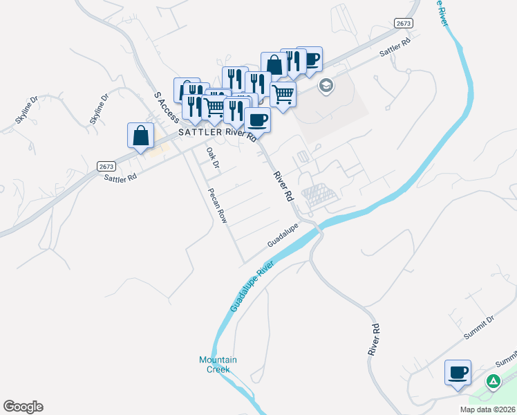 map of restaurants, bars, coffee shops, grocery stores, and more near 1133 Cherry Street in New Braunfels