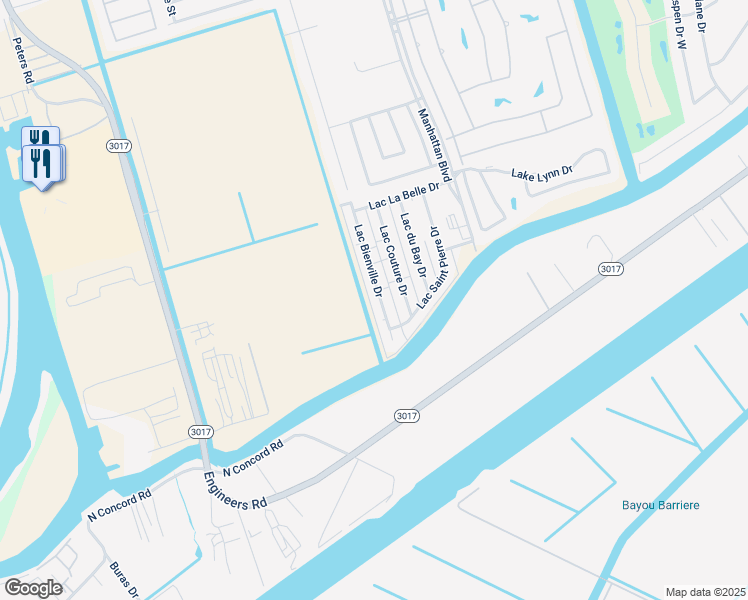 map of restaurants, bars, coffee shops, grocery stores, and more near 4220 Lac Bienville Drive in Harvey
