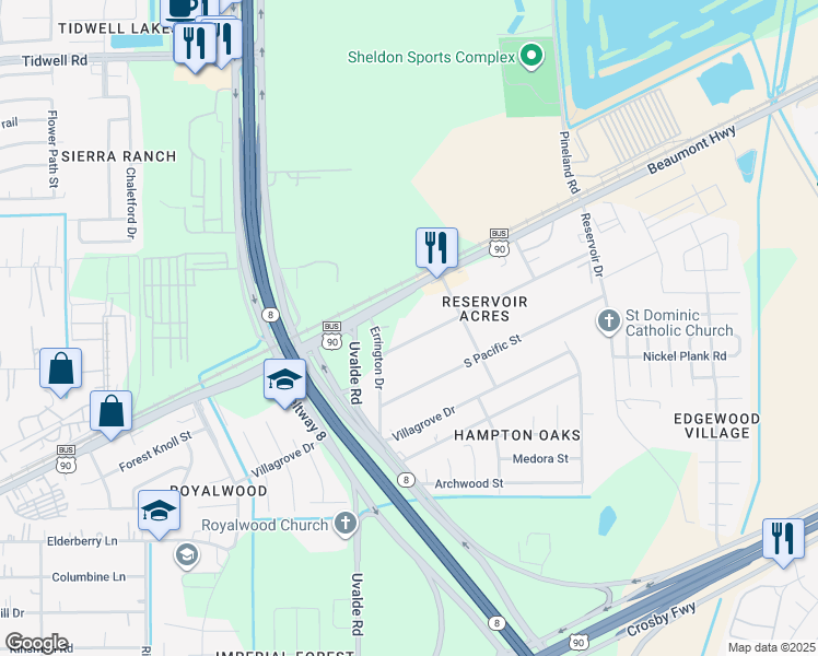 map of restaurants, bars, coffee shops, grocery stores, and more near 13917 Forest Knoll Street in Houston