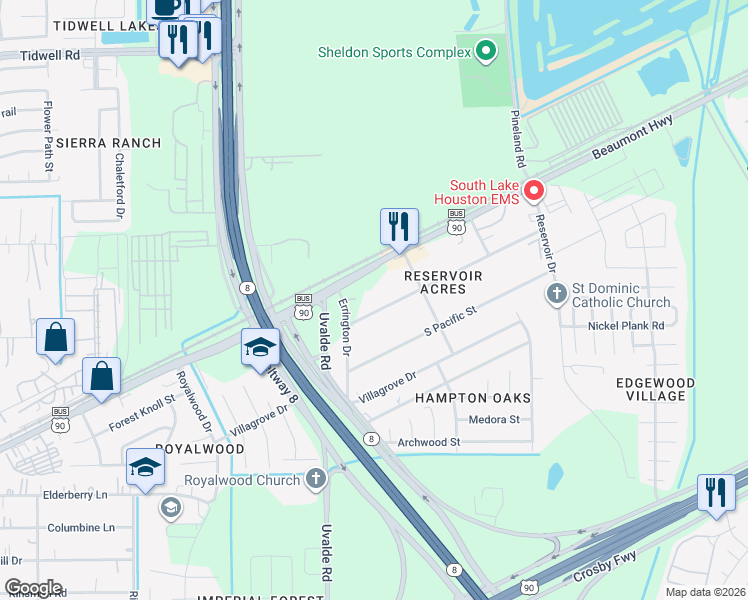 map of restaurants, bars, coffee shops, grocery stores, and more near 13917 Forest Knoll Street in Houston