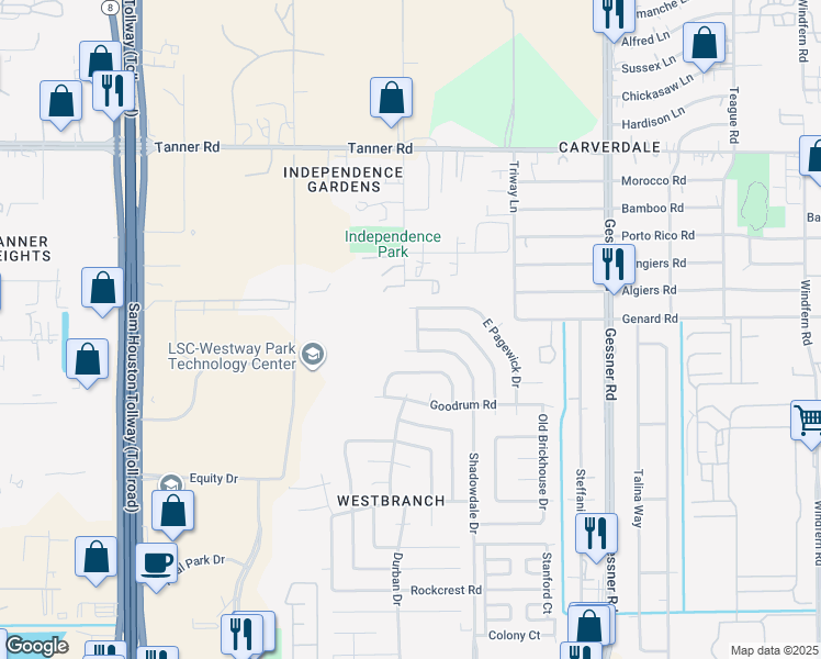 map of restaurants, bars, coffee shops, grocery stores, and more near 5119 Havenview Drive in Houston