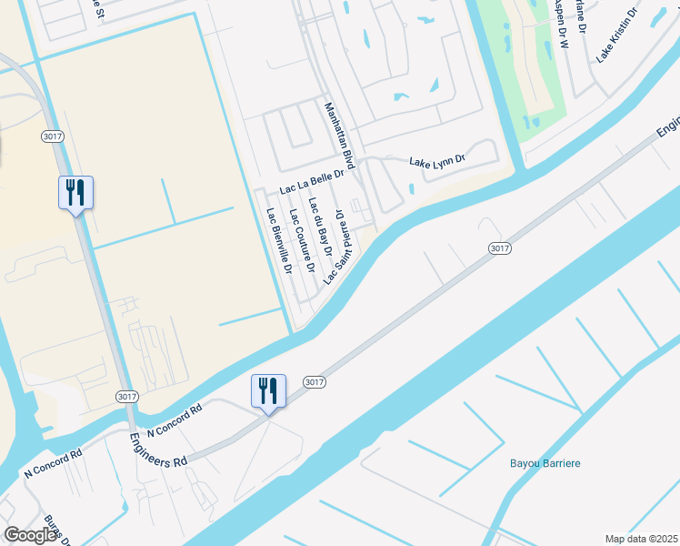 map of restaurants, bars, coffee shops, grocery stores, and more near 4257 Lac Saint Pierre Drive in Harvey