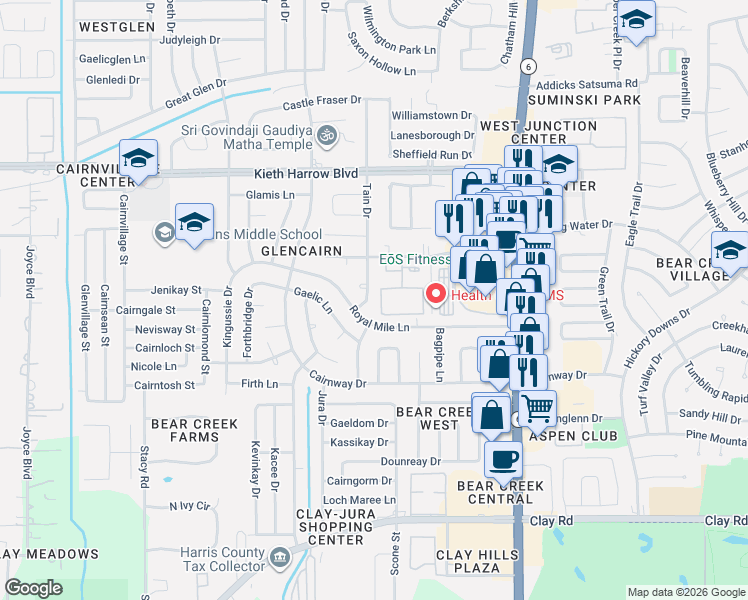 map of restaurants, bars, coffee shops, grocery stores, and more near 4710 Tain Drive in Houston