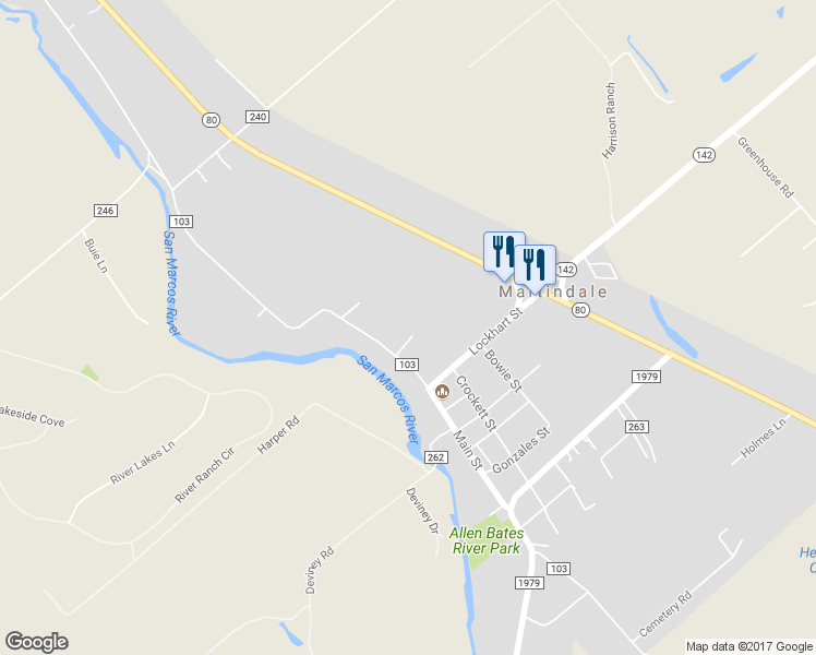 map of restaurants, bars, coffee shops, grocery stores, and more near 210 Northwest River Road in Martindale