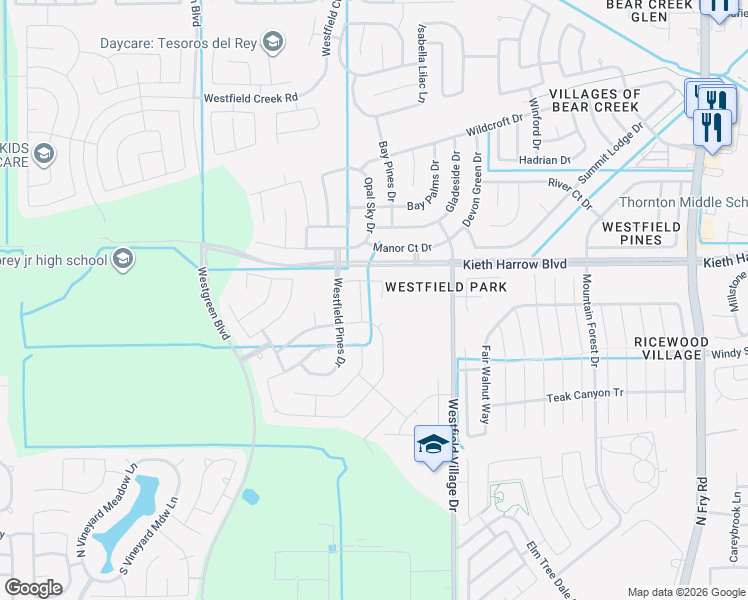 map of restaurants, bars, coffee shops, grocery stores, and more near 4911 Harrow Ranch Court in Katy
