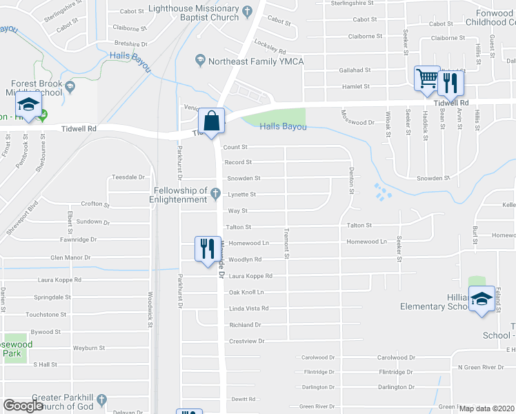 map of restaurants, bars, coffee shops, grocery stores, and more near 8018 Way Street in Houston