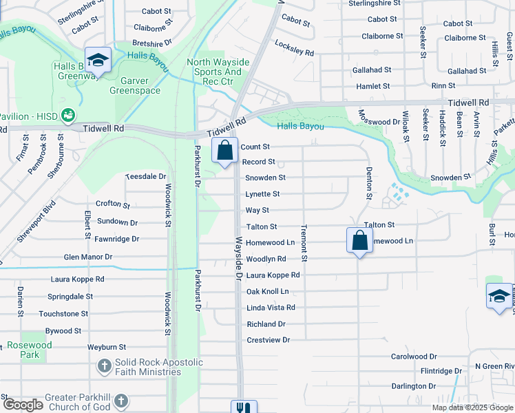 map of restaurants, bars, coffee shops, grocery stores, and more near 7928 Way Street in Houston