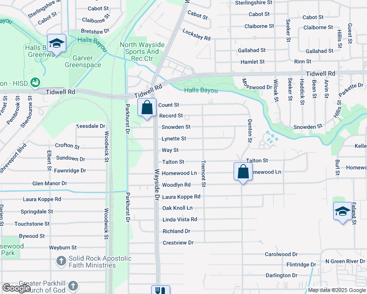 map of restaurants, bars, coffee shops, grocery stores, and more near 8018 Way Street in Houston