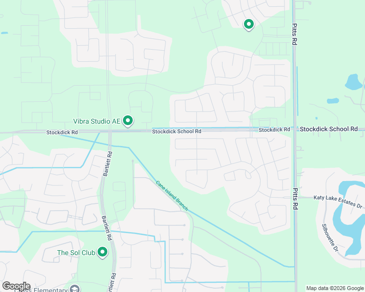 map of restaurants, bars, coffee shops, grocery stores, and more near Stockdick in Katy