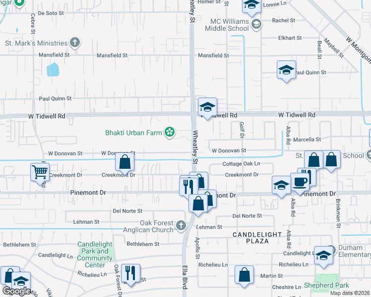 map of restaurants, bars, coffee shops, grocery stores, and more near 1219 West Donovan Street in Houston