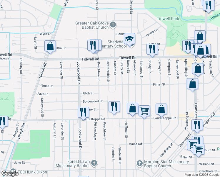 map of restaurants, bars, coffee shops, grocery stores, and more near 9106 Heatherside Street in Houston