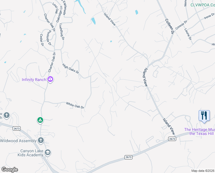map of restaurants, bars, coffee shops, grocery stores, and more near 812 High Oaks Drive in Canyon Lake