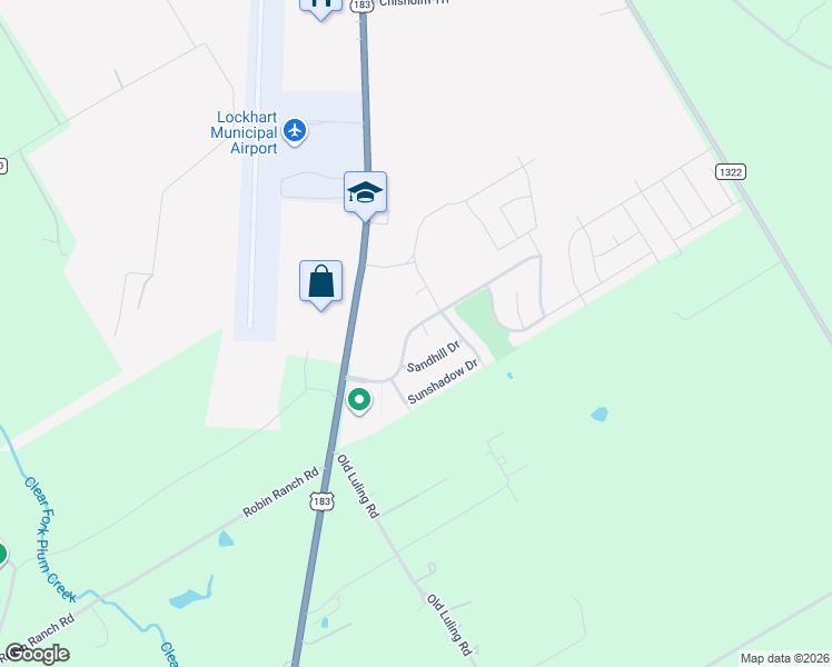 map of restaurants, bars, coffee shops, grocery stores, and more near 201 Sandhill Drive in Lockhart